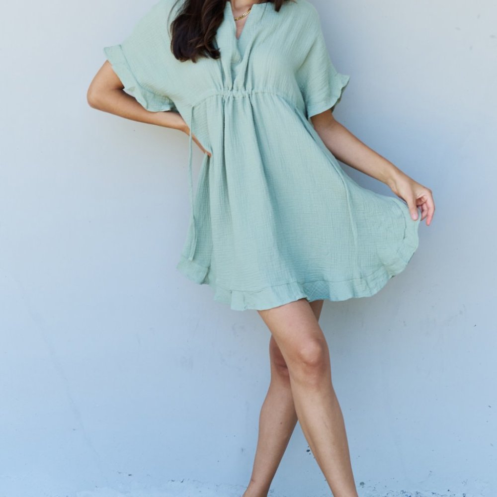 Ninexis Out Of Time Full Size Ruffle Hem Dress with Drawstring Waistband in Ligh